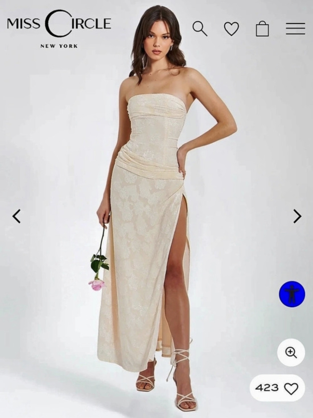 Miss Circle Xatia Floral Strapless Maxi Dress Cream Medium